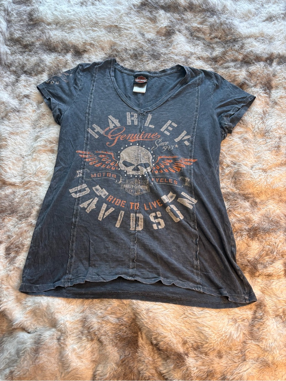 Harley-Davidson gray Short Sleeve Skull Wing Graphic Tee with Orange Accents
